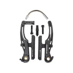 A set of black Promax P-1 Pro V Brake (108mm), made from durable 6061-T6 aluminium alloy, with brake pads, bolts, and a curved metal tube, displayed on a white background.