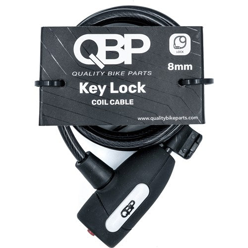 The QBP Key Lock (8mm x 150cm) features a sturdy coil cable for enhanced security. It includes a dust protector to ensure durability and protection against the elements.