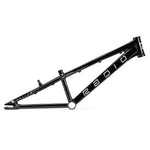 The Radio Raceline Helium 2025 Mini Frame in sleek black features "Radio" on the side with a geometric design. Made from hydroformed 6061 alloy, this lightweight race frame includes mounting points and a polished metallic finish, ideal for performance enthusiasts.