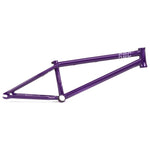 The Radio Saxon Frame is a purple BMX frame with white "RBC" lettering, featuring technical skatepark geometry and displayed side-on against a white background.