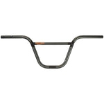 The S&M Hoder High Bar is a chrome BMX handlebar that showcases an orange "Height" logo at its center and is expertly crafted from heat-treated CrMo for enhanced durability, exemplifying the Hoder High standard.