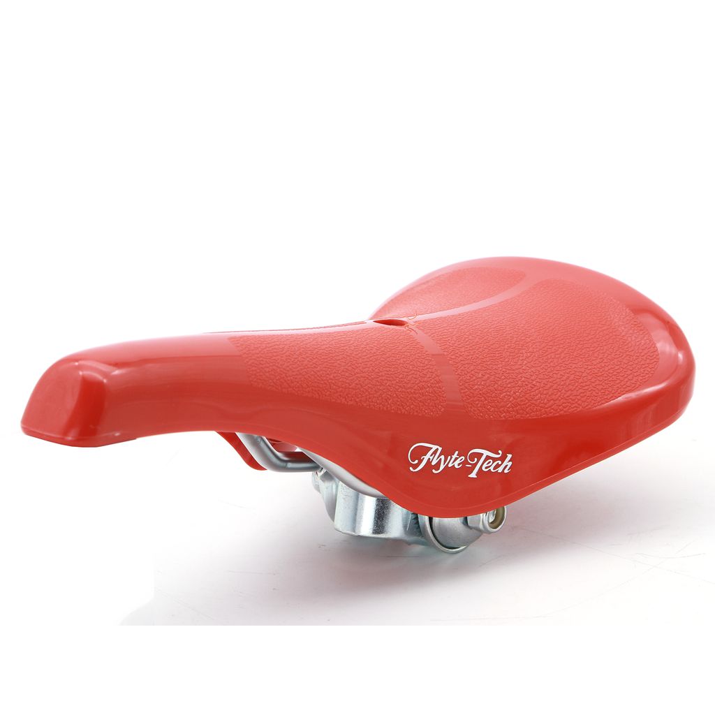 A Flyte Tech Aero Railed Seat with a red color, placed on a white background.