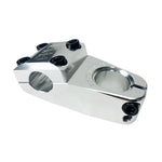 The Cult Redemption Stem is a polished 6061 aluminum BMX topload stem with four black bolts on top, two on the side, and engraved text on its surface, shown isolated on a white background.