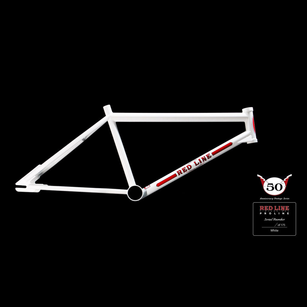 A Redline Proline Frame/Fork/Handlebar Kit with a white frame and red text.