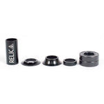 A set of black rims with Relic Sealed Mid BB, precision sealed bearings and crank arm spacers.