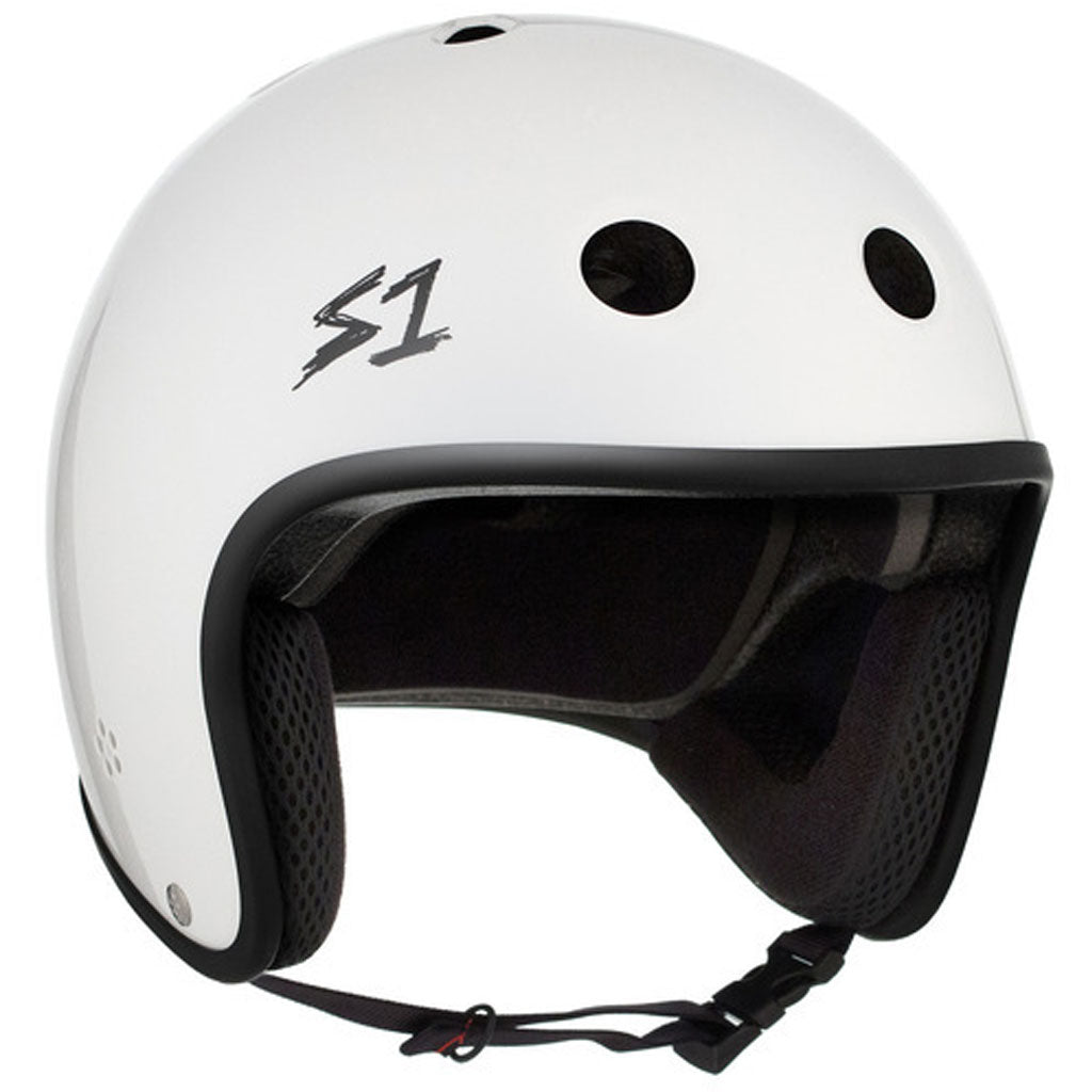 A certified S-One Helmet Retro Lifer White Gloss on a white background.