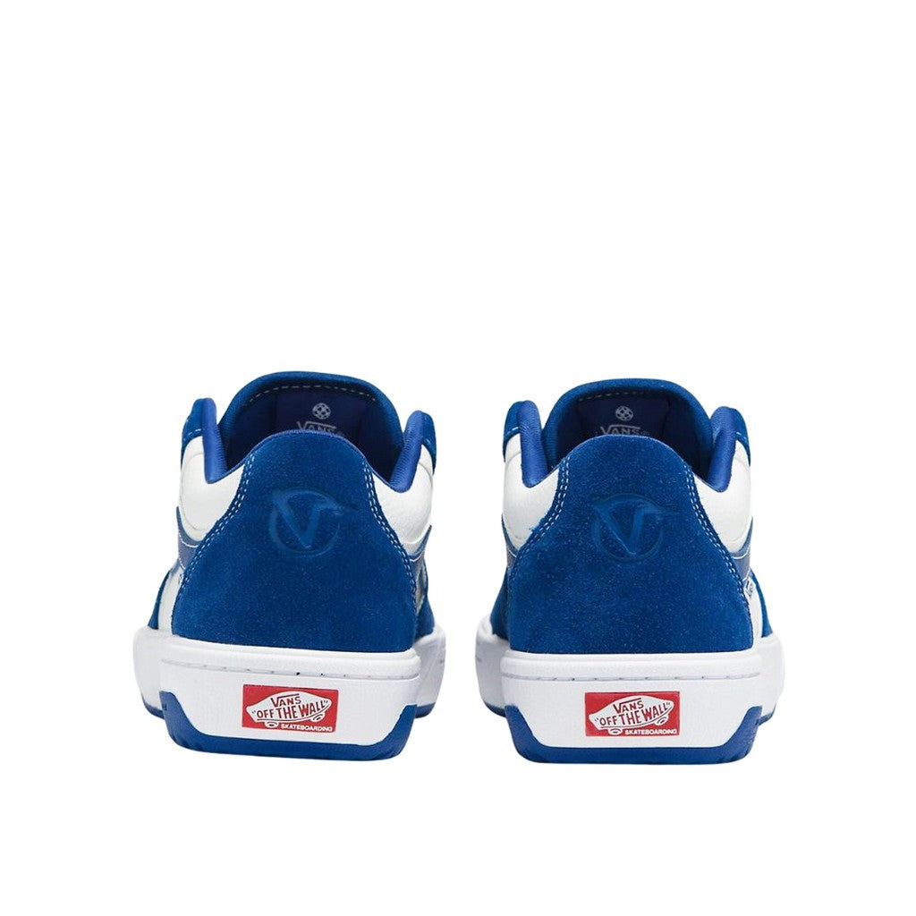 The Vans Rowan 2 True Blue/White skate shoe offers impact protection with its blue and white design featuring white soles.