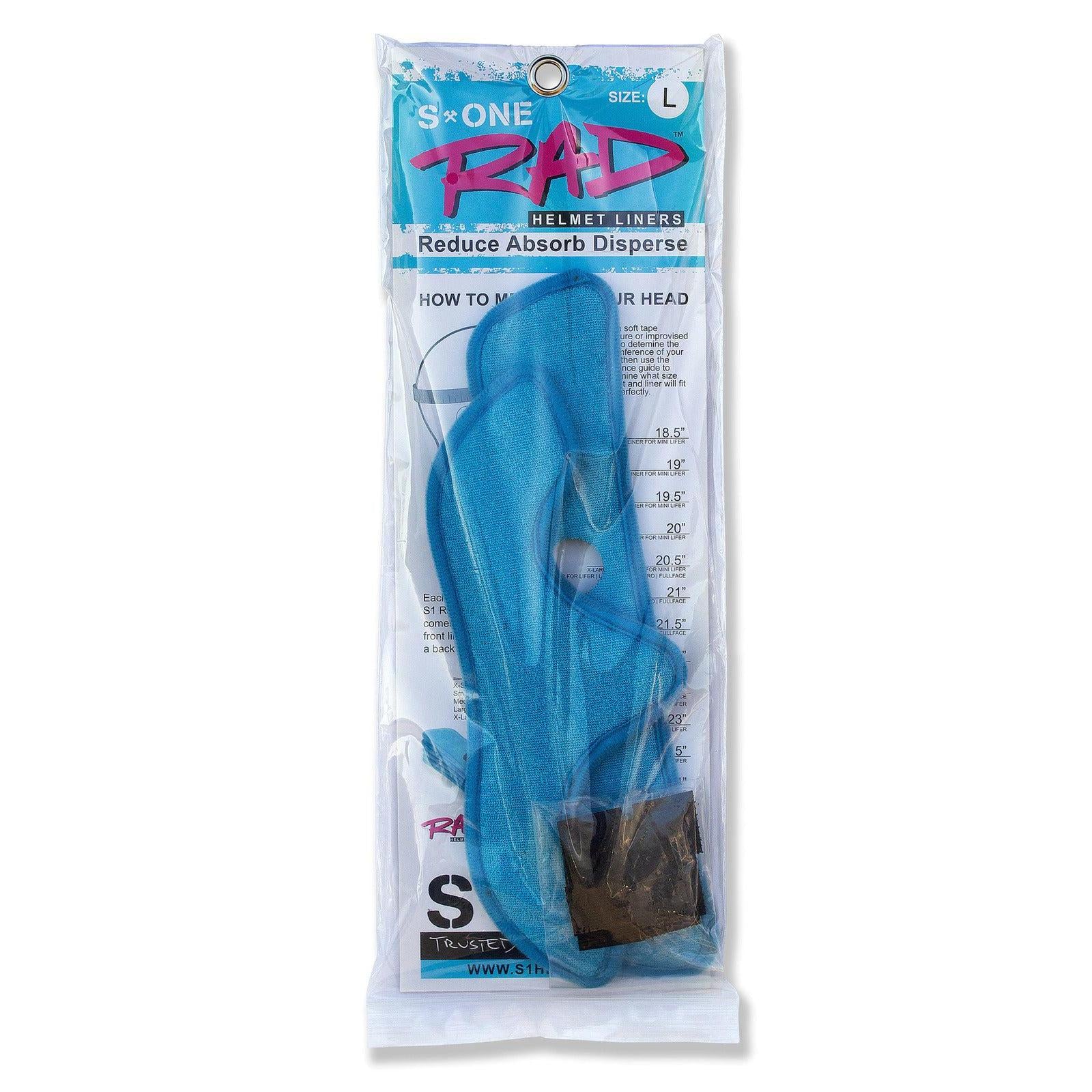 A blue plastic bag with an S-One Lifer Helmet RAD Liner in it.