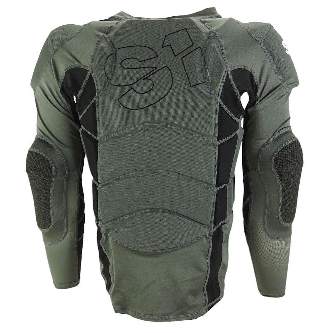 Back view of the green S1 Epic Hi Impact Kimmann Race Safety Jacket V2 Adult with long sleeves, reinforced shoulders, and elbow areas, ideal for those seeking jackets with added protection.