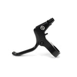 Close-up of a black Salt Kids V2 U-Brake Lever with a logo. The lever is positioned horizontally, showing the mounting mechanism and a small adjustment screw.