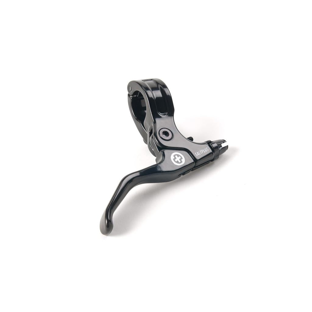A Saltplus Geo U Brake Lever in black with a handlebar clamp and visible adjustment screw, shown on a white background.