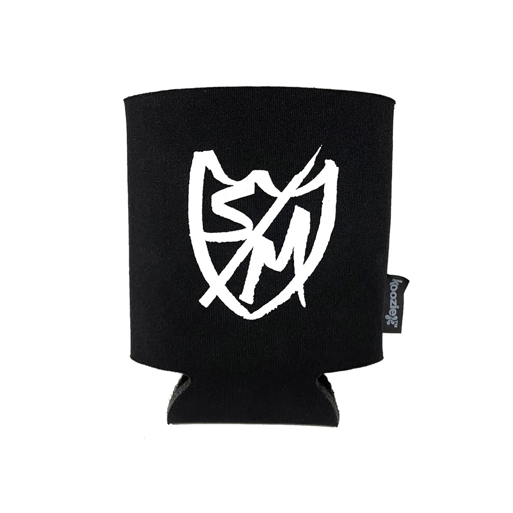 An S&M Drink Koozie with a white logo on it.