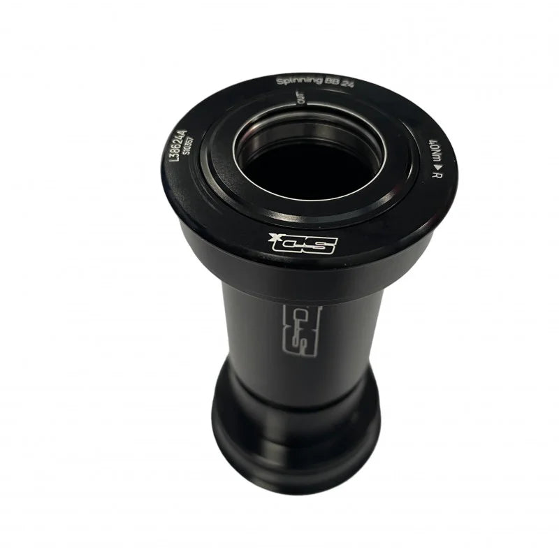 The SD BB386 Spinning Ceramic Bottom Bracket 24mm features a black metal body with white printed text and the Meybo logo, shown from above against a white background.