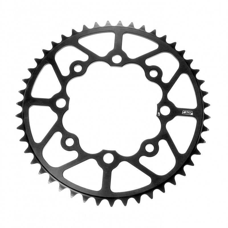 A hi-tech SD-X Chainring CNC 7075 4 hole 104: a black sprocket on a white background.