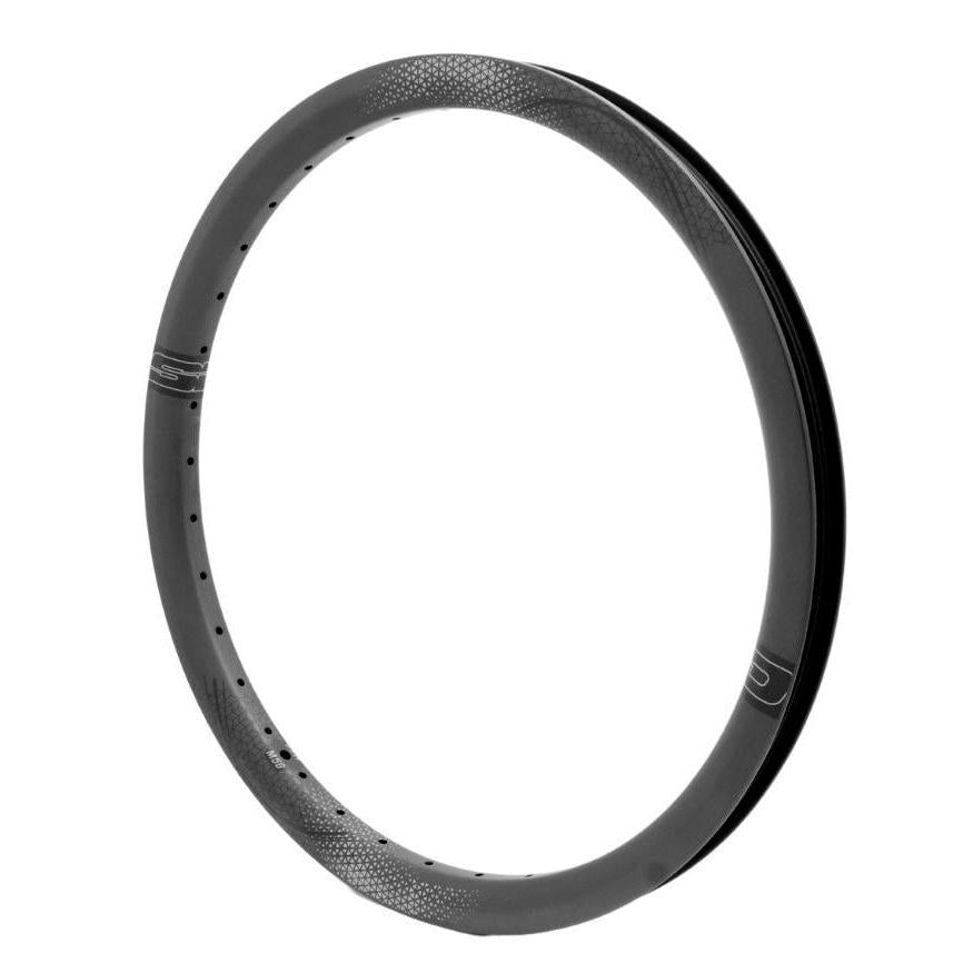 A black SD-X M58 V2 Carbon Race Rim Brakeless with a smooth surface and small decorative markings is shown against a white background, capturing the high-performance essence of the famed Meybo HSX.