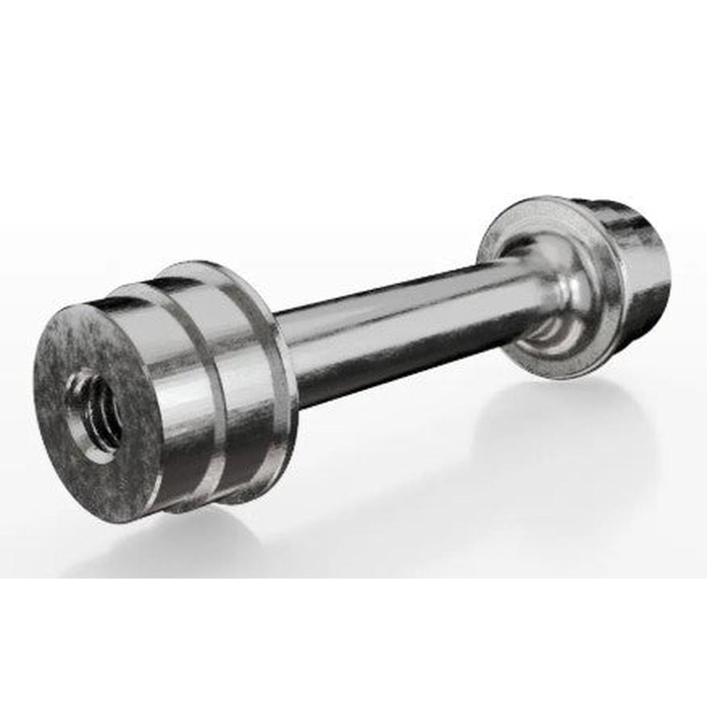 The SD-X Sniper Evo Front Axle for conversion from 20mm to 10mm is a metal cylindrical rod with threaded holes at each end, shown against a white background.