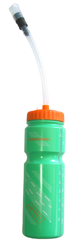 SD and Meybo Water Bottle With Straw 26.5 in the green Saya colourway, featuring an orange cap and a long clear straw.