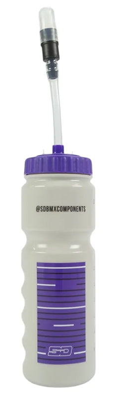 The SD and Meybo Water Bottles With Straw (2026 Colours) feature a 700ml white plastic bottle with a purple lid, purple graphics, measurement scale, and long top-attached straw—ideal for your favorite rehydration solution.