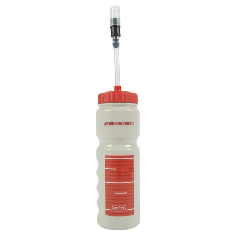 The SD and Meybo Water Bottle With Straw (2026 Colours) features a clear 700ml bottle, red lid, long straw for easy sipping, and red text/graphics—ideal for carrying your rehydration solution on the go.