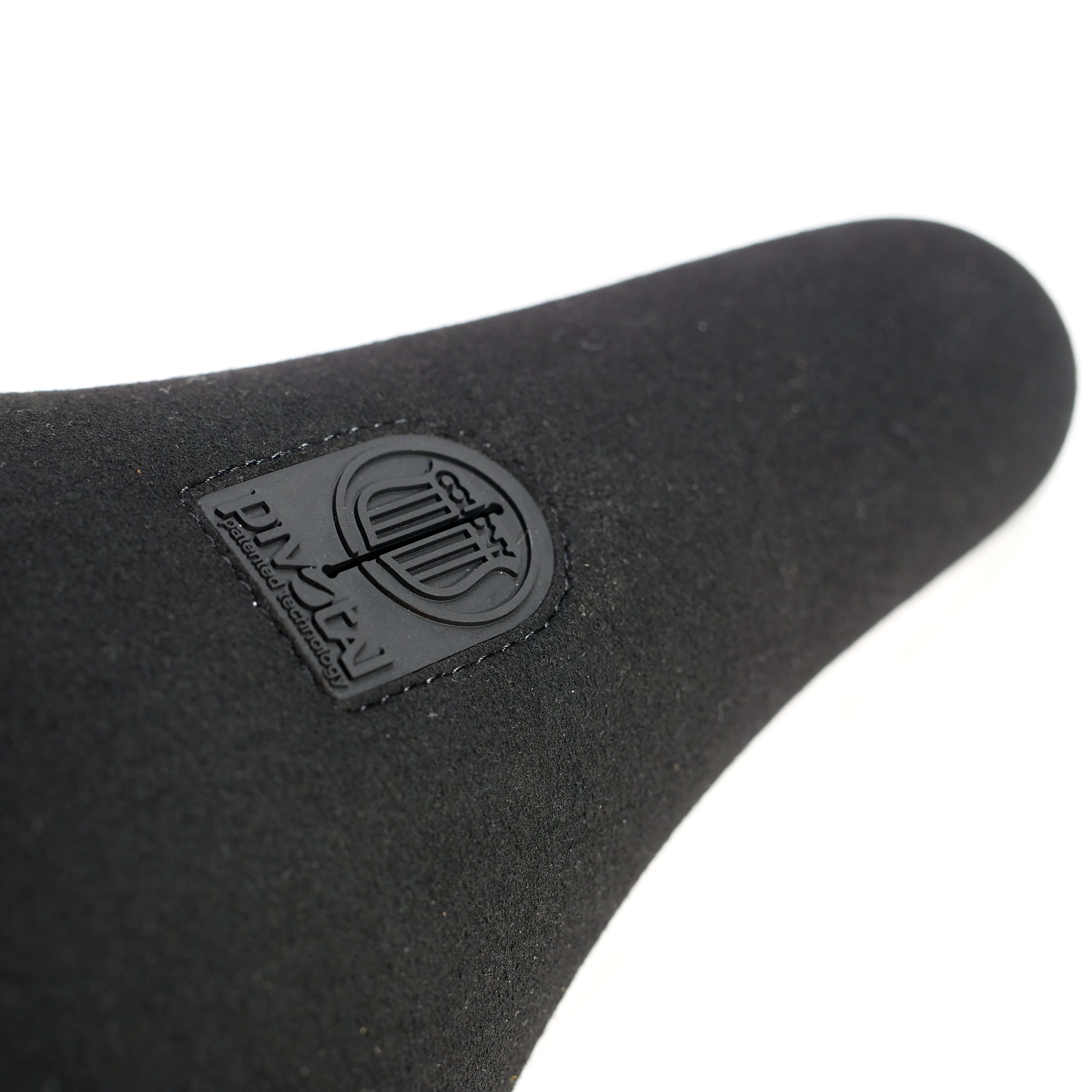 Close-up of the Colony Sigil Pivotal Seat (Sean Gardner Signature) in black, featuring a textured surface and Pivotal system logo—ideal for BMX riders seeking a signature seat.