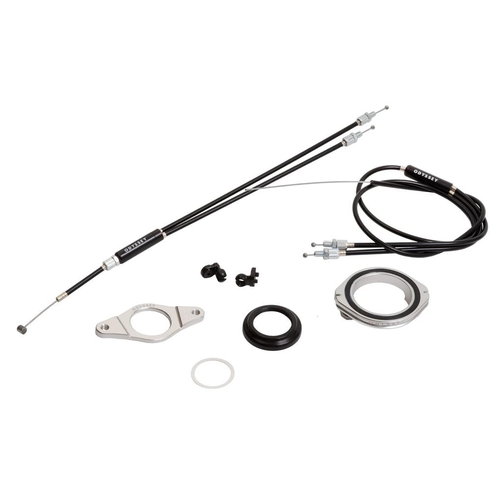 The Odyssey GTX-S Pro Gyro Kit includes cables, rotors, mounting hardware, and the GTX-S bearing unit—everything you need for a professional gyro setup.
