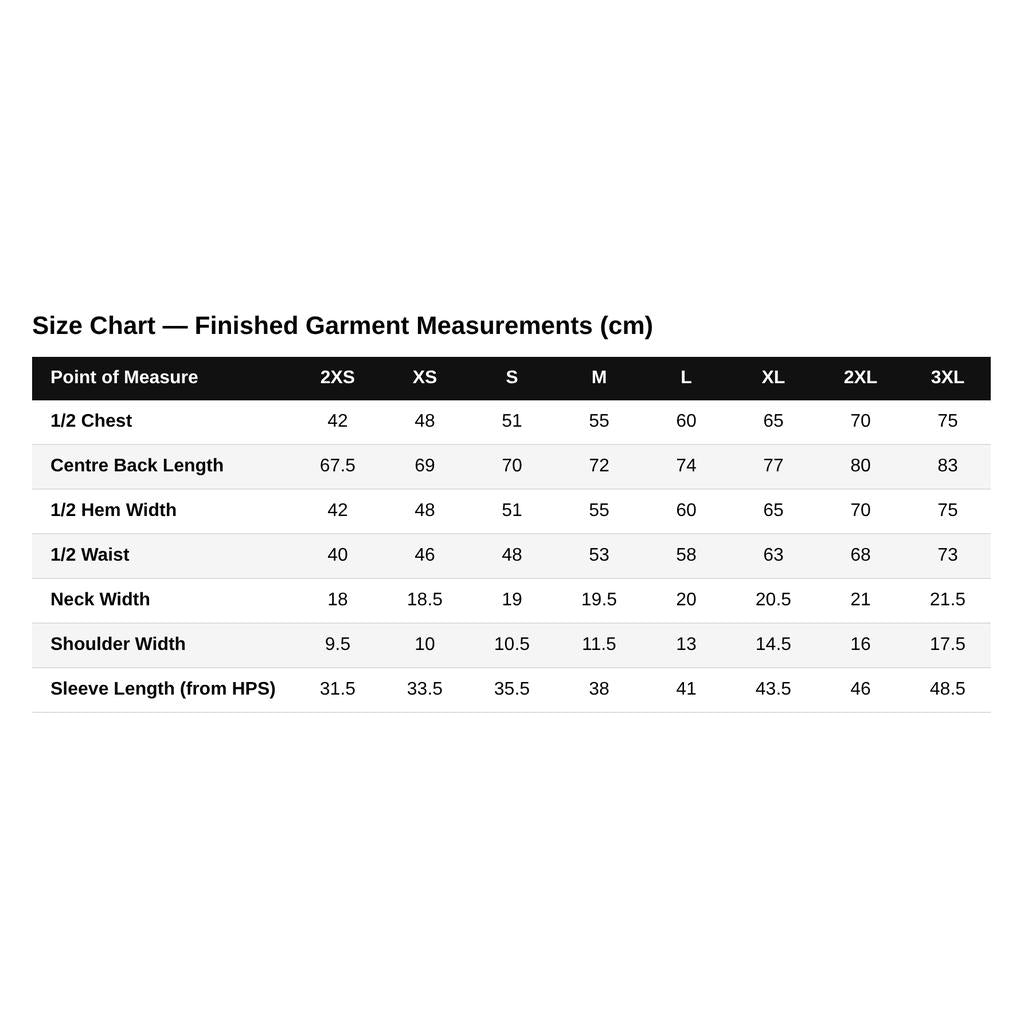 Size chart for the LUXBMX MMX Soccer Jersey - Plain Back Print, listing measurements in centimeters for sizes 2XS through 3XL across chest, length, hem, waist, neck, shoulder, and sleeve categories.