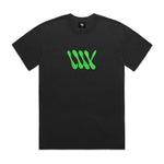 Introducing the LUXBMX Slime Time Tee in Faded Black, featuring a neon green abstract design in the center that channels a vibrant 90s vibe. This heavyweight tee also includes a small logo on the inside neck label, making it perfect for those who love bold style.