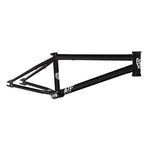 The S&M ATF 18 Inch Frame is a sleek black BMX bike frame with white graphics, designed in a minimalistic style. Made from durable chromoly, it's an all-terrain frame ideal for adventure seekers.