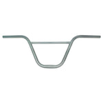 The S&M Credence XL Bars are sleek silver BMX handlebars made from durable 4130 CrMO, featuring a high-rise design with a 9.25" rise and textured grip area for enhanced control.