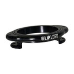 The S&M Lip Lord Mobeus Gyro Rotor is a black, circular CNC-machined billet alloy device labeled "LIP LORD," featuring two hooks at its base and a small graphic, shown on a white background.