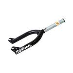 A black S&M Pitchfork XLT 14 Inch Fork with the name "Pitchfork XLT" displayed on it, made from double-butted 4130 CrMo and equipped with a light gray steerer tube.