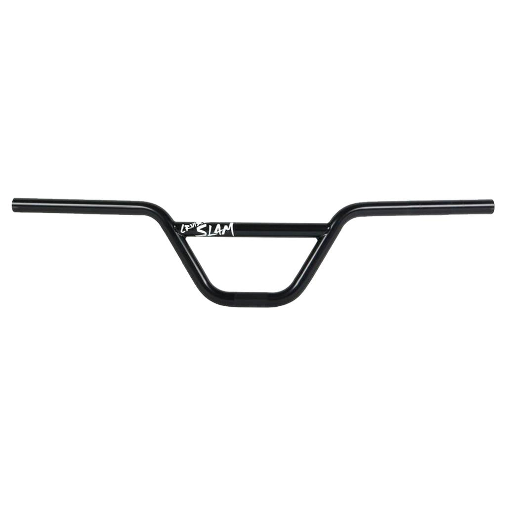 The S&M Slam Cruiser Bars are black BMX handlebars made of durable 4130 CrMo, featuring a central crossbar and a white "SLAM" logo on the front.