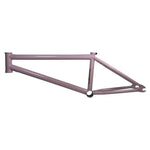 The S&M THD Street Frame, in pink, is set against a white background and highlights its triangular structure with attachment points for additional components. Its heat-treated dropouts provide enhanced durability, and the design maximizes standover height for a comfortable riding experience.