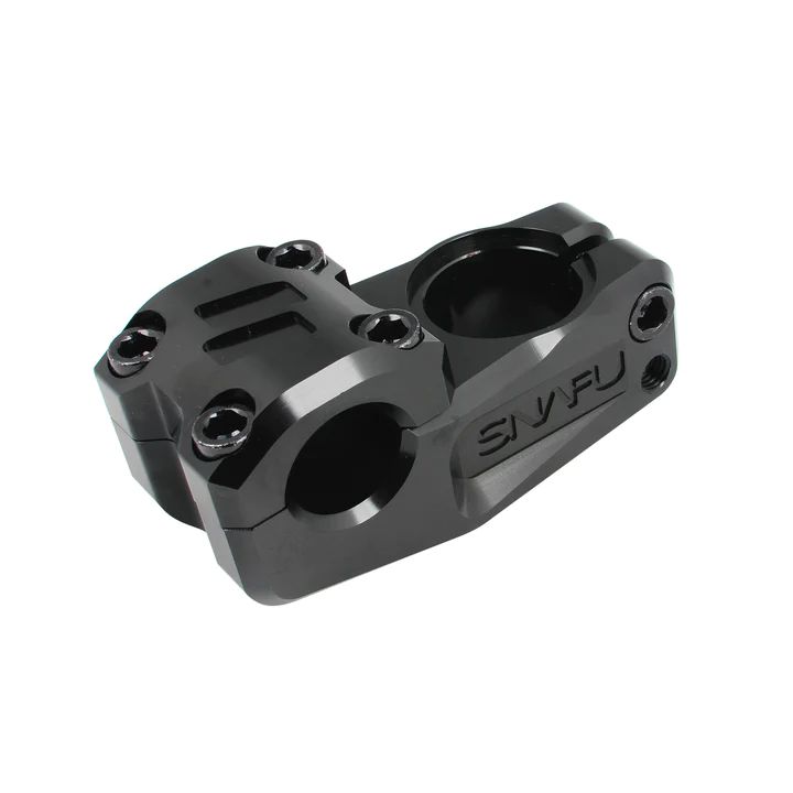 Introducing the Snafu V2 Top Load Stem, a precision-engineered BMX stem crafted in black with expert CNC machining. Its strong design incorporates multiple bolts to guarantee a secure connection to handlebars.