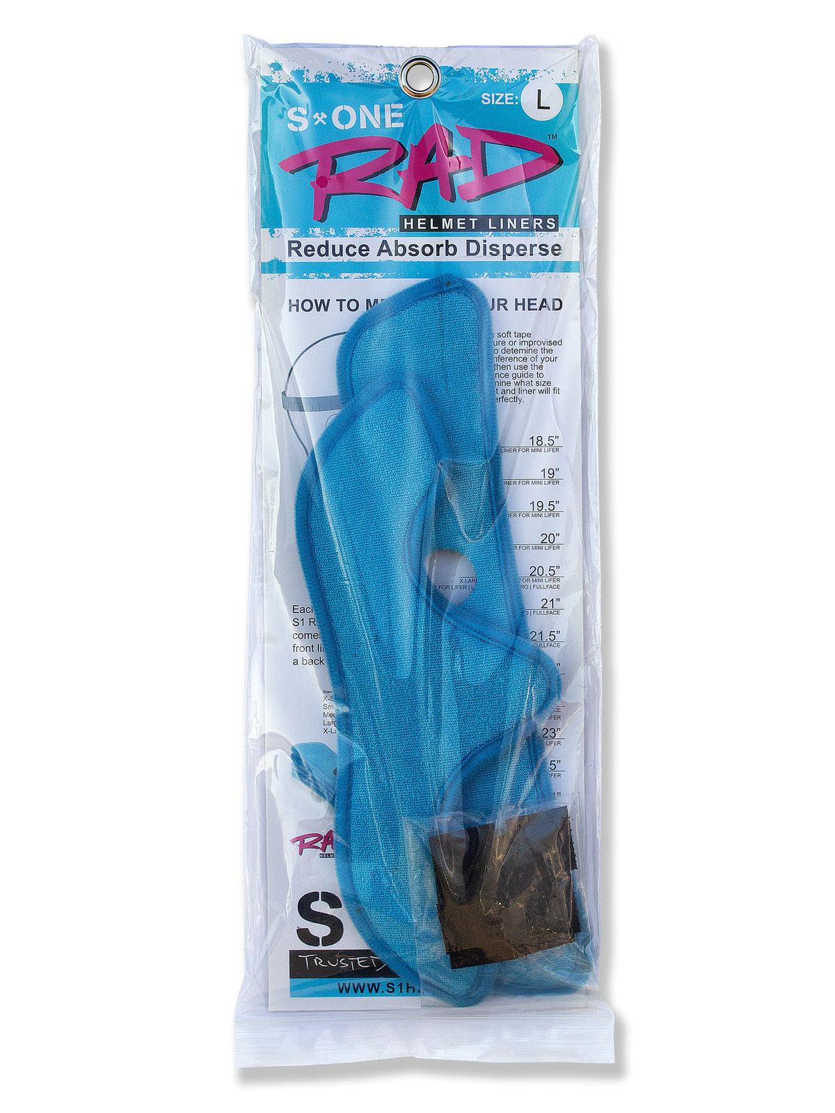 A blue plastic bag with an S-One Lifer Helmet RAD Liner in it.