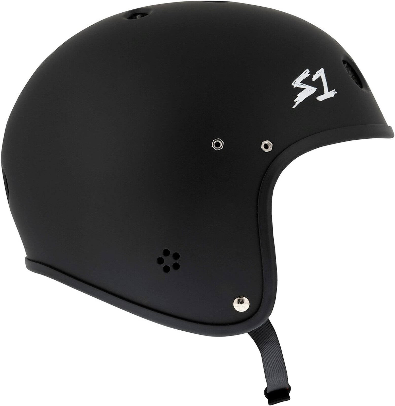 The S-One Helmet Retro Lifer E-Helmet in black matte features a chin strap, ventilation holes, and the "S1" logo on the side. Designed for comfort and style, it's perfect for E-Bike riders.