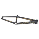 The Speedco M2 Pro XL Frame is a matte black BMX race frame with gold accents and "SPEEDCO" on the bottom tube, crafted from 7005 series aluminium, shown against a white background.