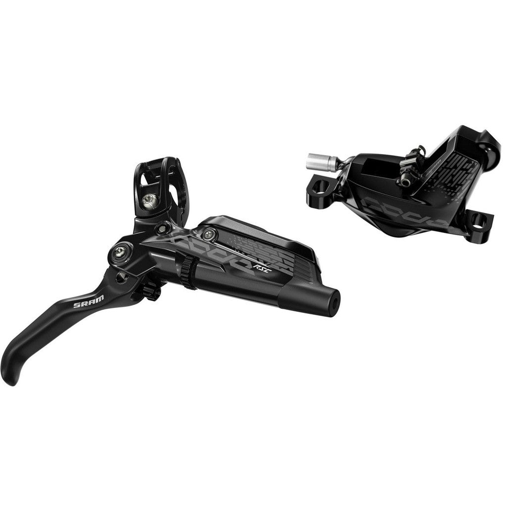 Two SRAM DB Code RSC Disc Brake Kits for bicycles, with reach adjustable levers, isolated on a white background.