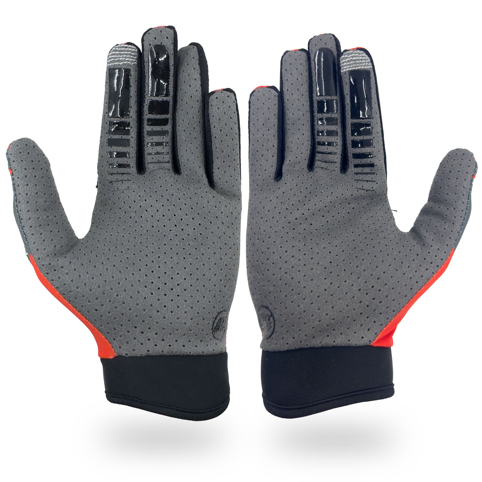 A pair of Staystrong Glove For Life Red gloves, featuring a gray perforated design with black fingertips and red side accents for enhanced palm protection, displayed on a white background.