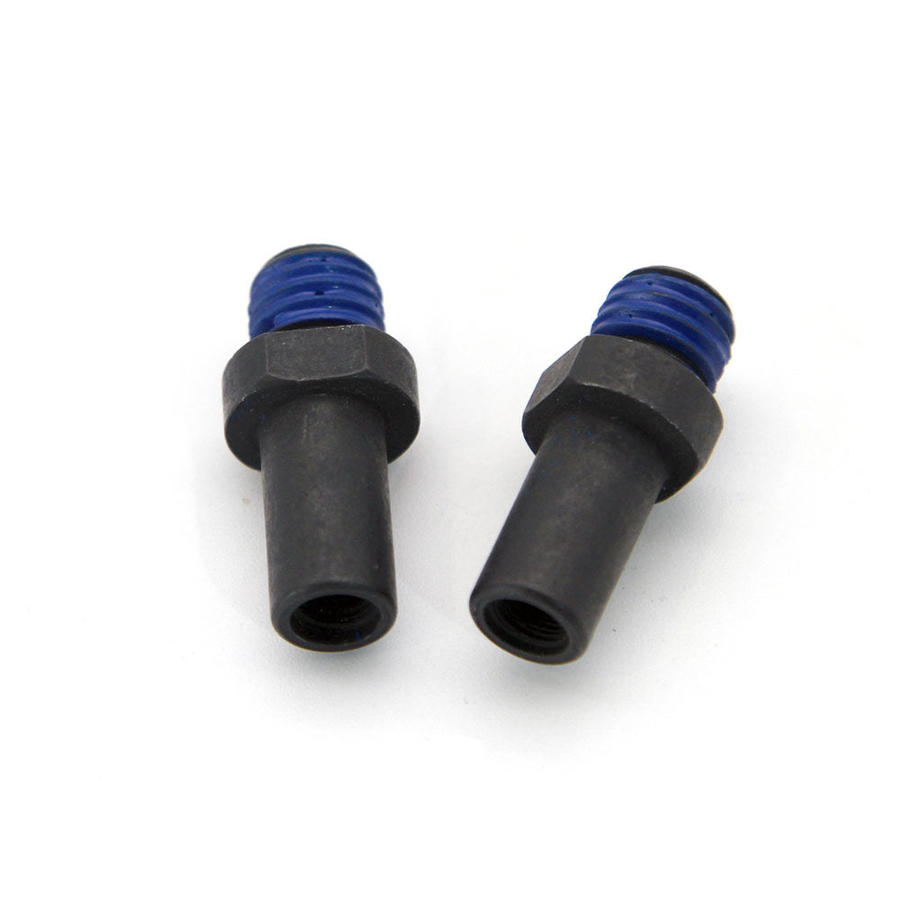 A pair of black and blue Sunday 990 Brake Pivot Mounts with removable brake mount posts.