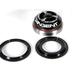The Tangent Headset 1-1/8 - 1.5 Inch is a black and silver BMX headset for a 1 1/8th fork, including two black split rings and a sealed alloy top cap, shown on a white background.