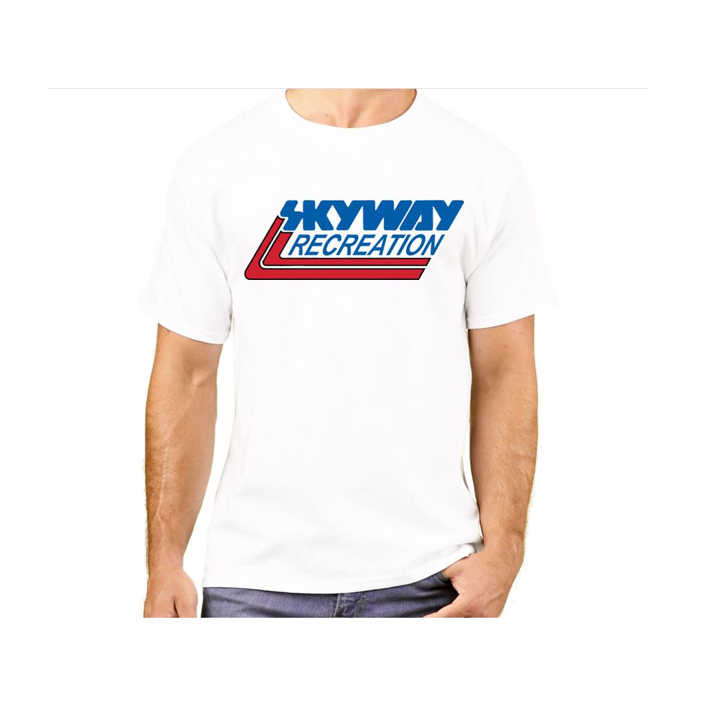 A man wearing a Skyway Factory Team USA T-Shirt with the word radicle on it.