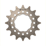 Box Hex Lab Titanium Cog chainring with hexagonal cut-outs and branding engravings.
