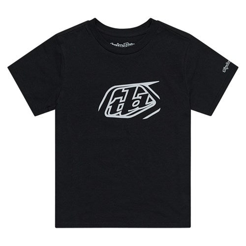 The TLD 25.1 Badge SS T-Shirt is a black tee with a white abstract graphic front, perfect for any wardrobe.