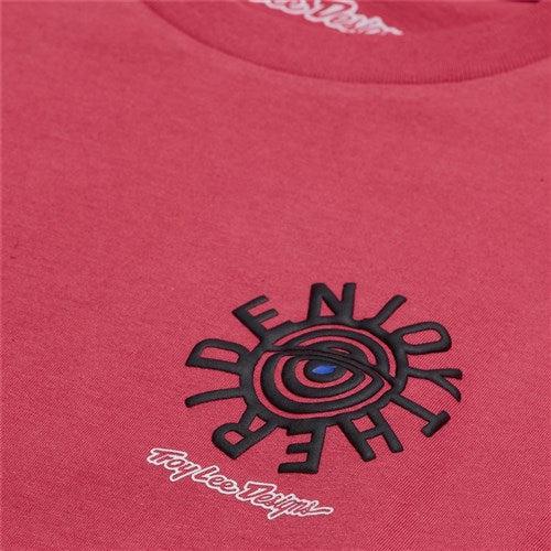 Red long sleeve TLD 25.1 Enjoy LS Shirt with a black and white circular design displaying "Enjoy The Ride" and "Troy Lee Designs (TLD)" words.