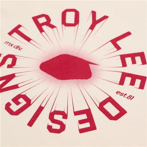 The TLD 25.1 Rotation SS T-Shirt features a bold red "Troy Lee Designs" text with a helmet graphic on a light background. "MX DIV" and "EST. 81" add subtle details, making it perfect for your daily wear and embodying the essence of the good life.