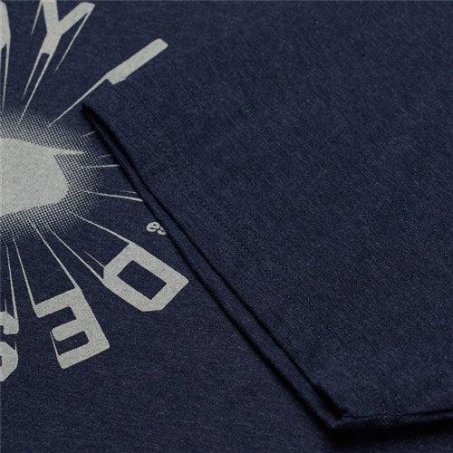 Close-up of the TLD 25.1 Rotation SS T-Shirt in navy blue, featuring a partial white graphic and folded edge, perfect for your daily lineup.