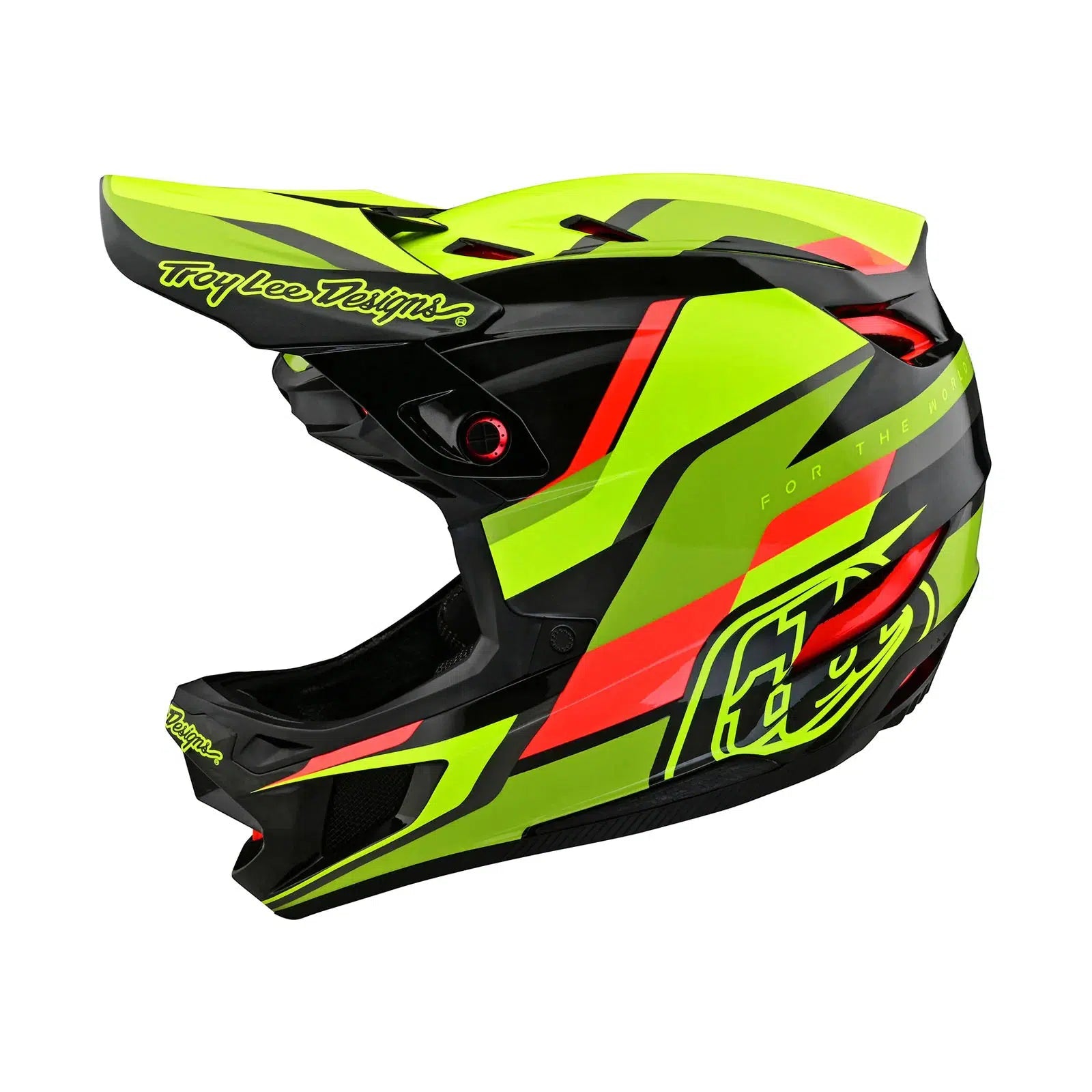 A TLD D4 Carbon AS Helmet W/MIPS Omega Black / Yellow with a yellow and black design.