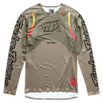 A long sleeved shirt with a black background, designed for BMX racing gear by TLD Sprint Ultra Jersey Pinned Olive.