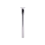The Shadow Conspiracy 320mm Pivotal Post is a silver metal seat post (25.4mm diameter) with a clamp for easy saddle attachment—perfect for flatland BMX rides. Shown against a white background.